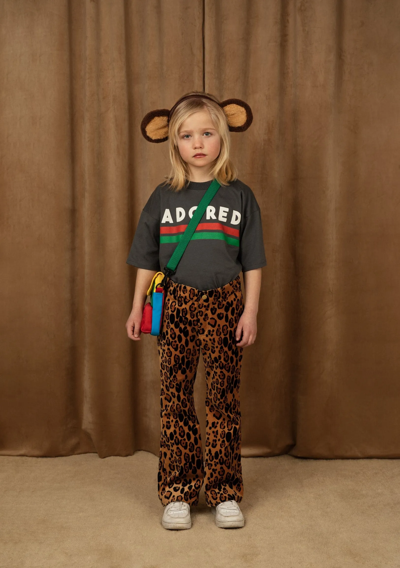 Mini Rodini Girls Leopard Velvet Flared Trousers in Brown