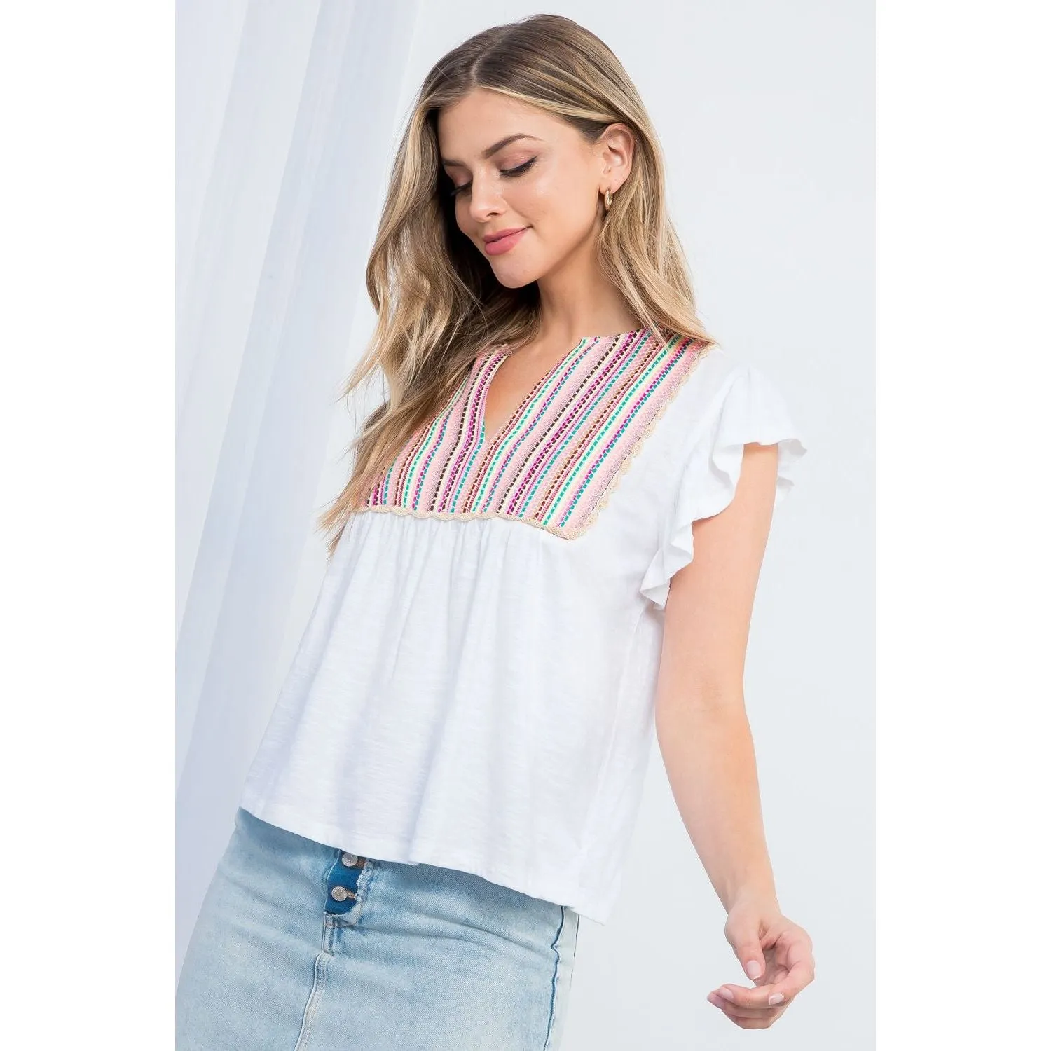 Miriam Embroidered Flutter Sleeve THML Top