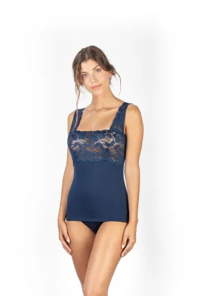 Modal Lace Front Tank Top Navy