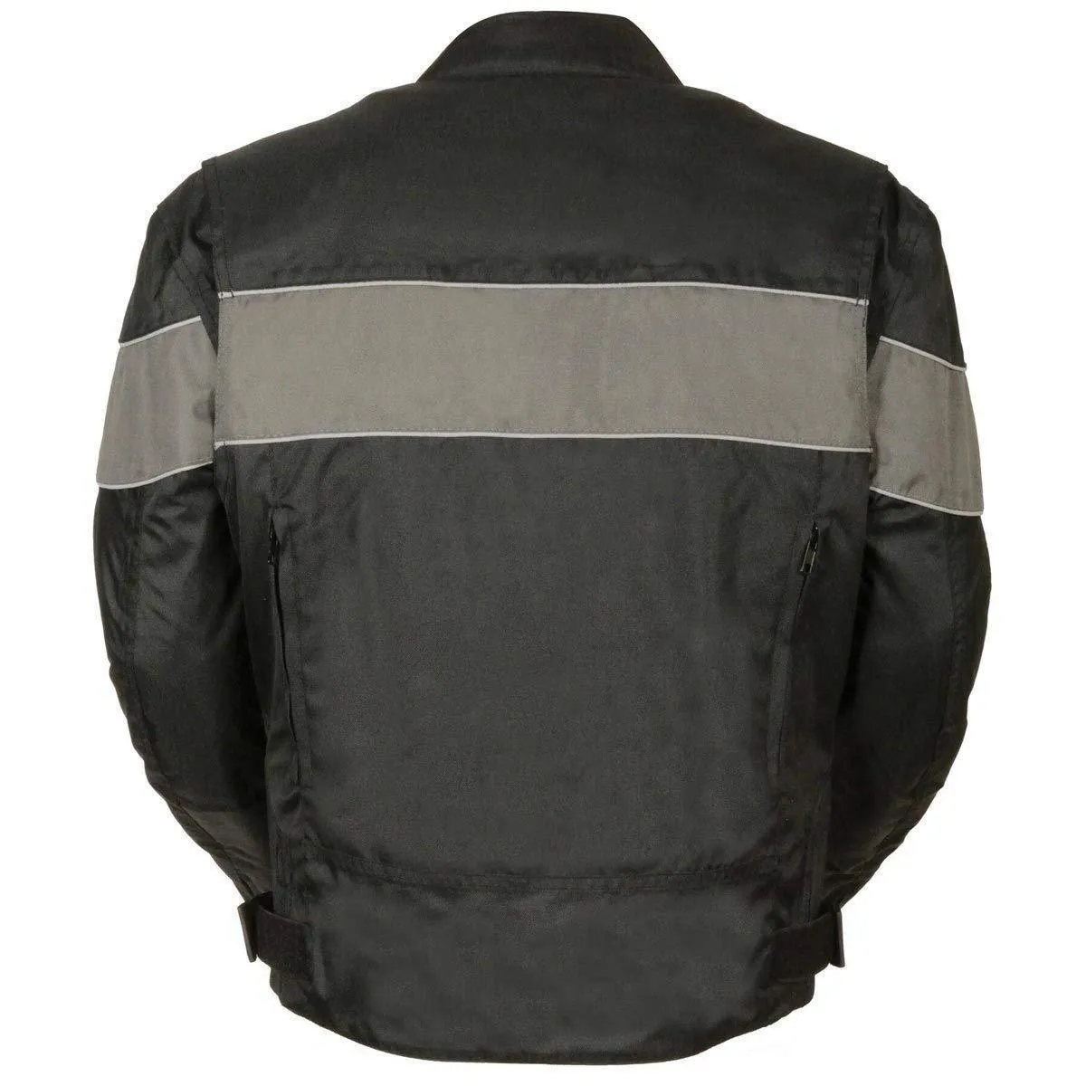 NexGen SH212101 Men's Black Textile Moto Jacket with Grey Reflective Striping