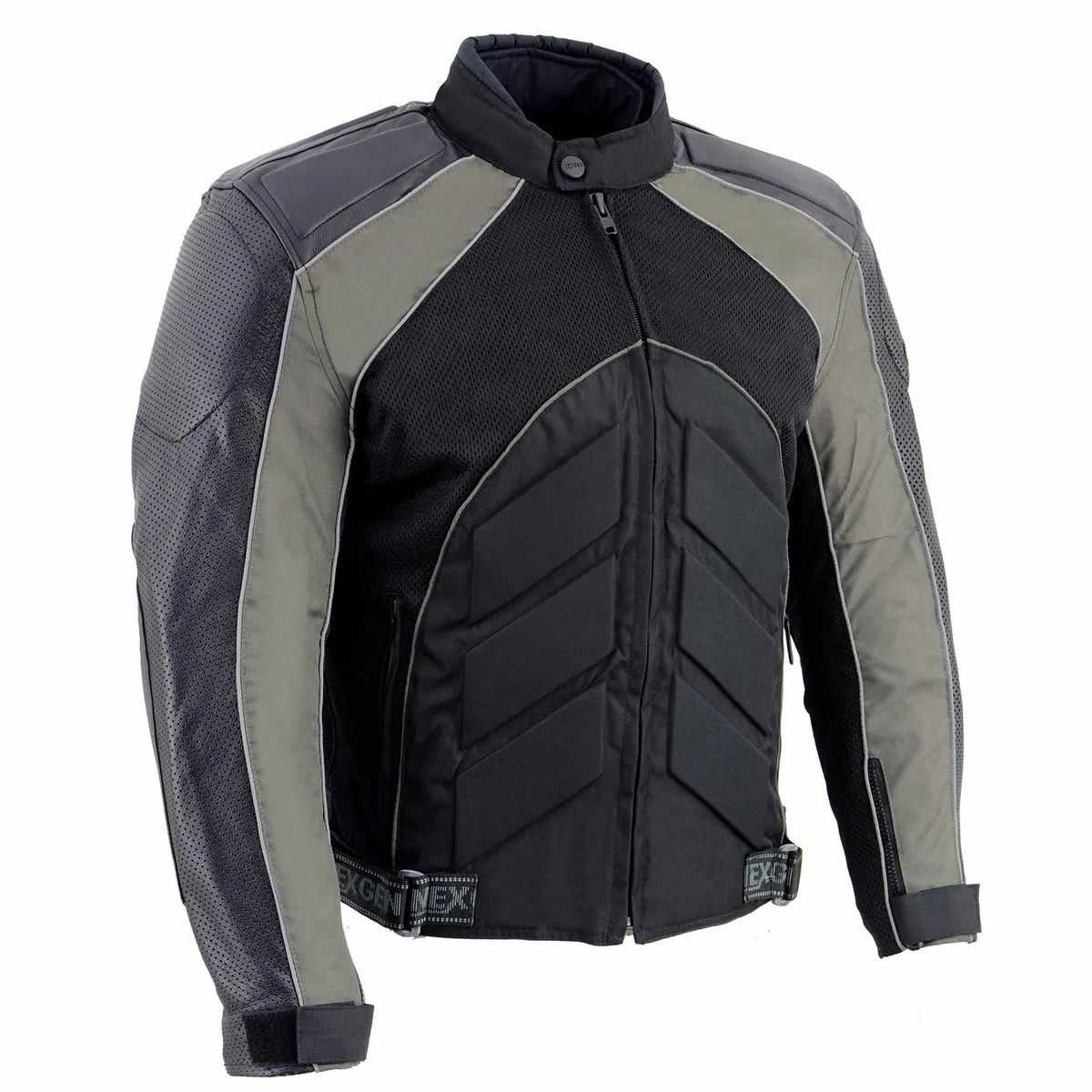 NexGen SH2153 Men's Black and Grey Armored Moto Textile and Leather Combo Jacket