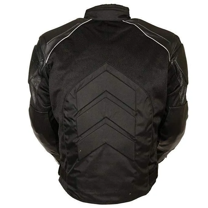 NexGen SH2153 Men's Black Armored Moto Textile and Leather Combo Jacket