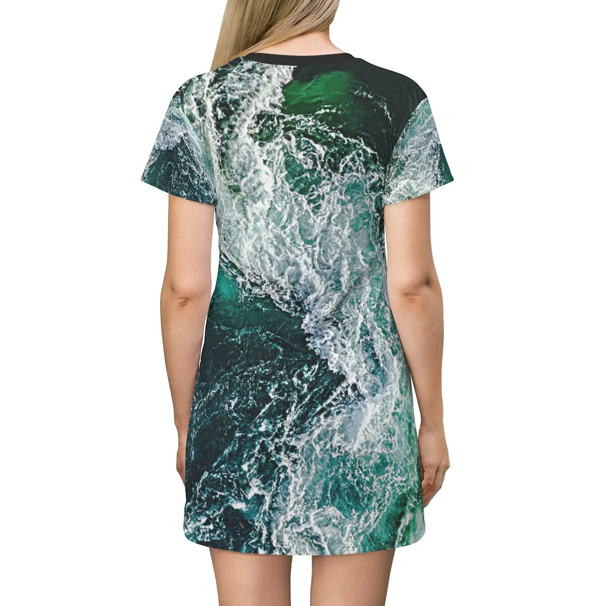 Ocean Waves  S/Sleeve Tee Dress,Casual Athletic,Gift For Her/Mom/Anniversary/Wife/Girlfriend/Aunt/Birthday,Valentines/Thanksgiving/Halloween