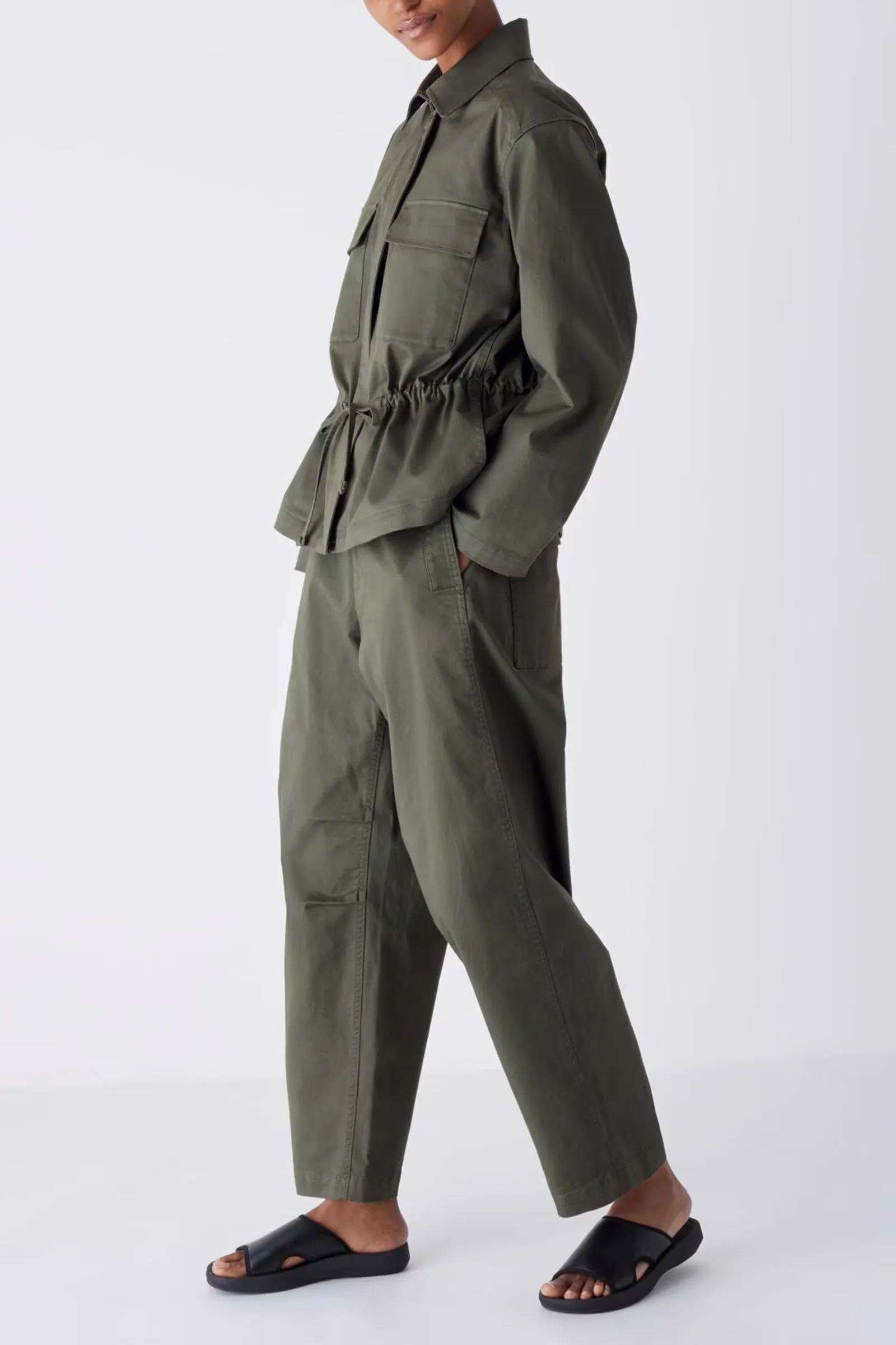 Olive Cotton Utility Trousers