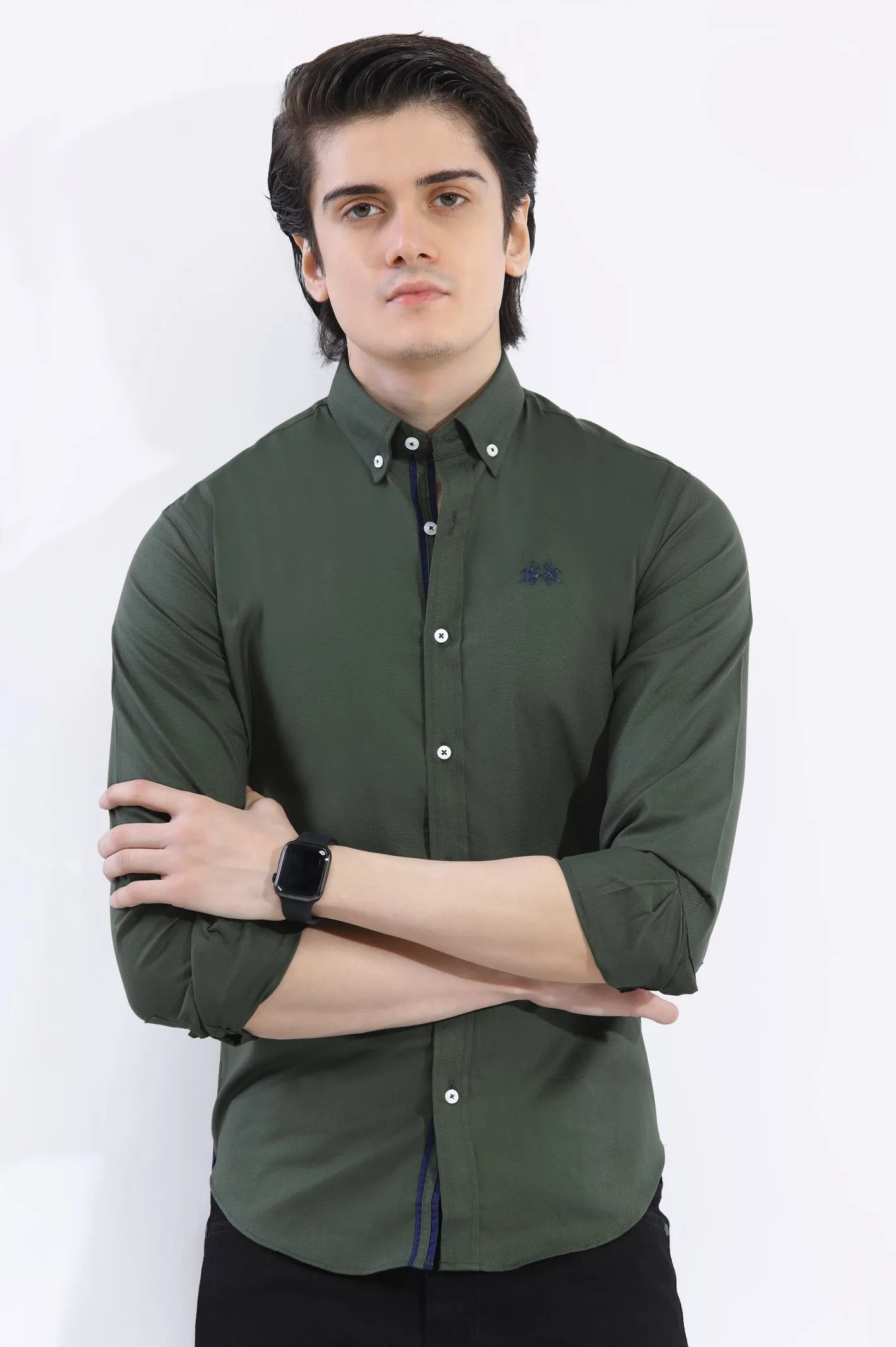 Olive Textured Casual Shirt