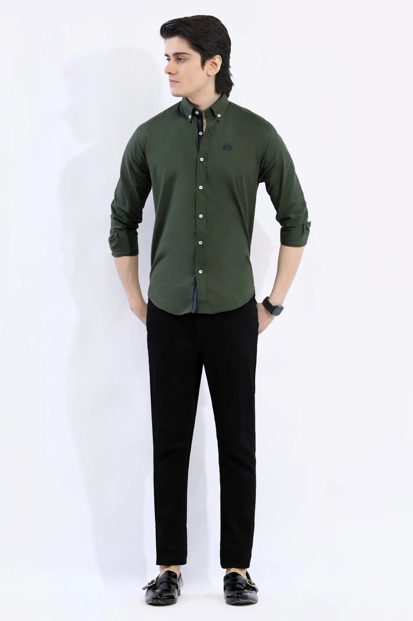 Olive Textured Casual Shirt