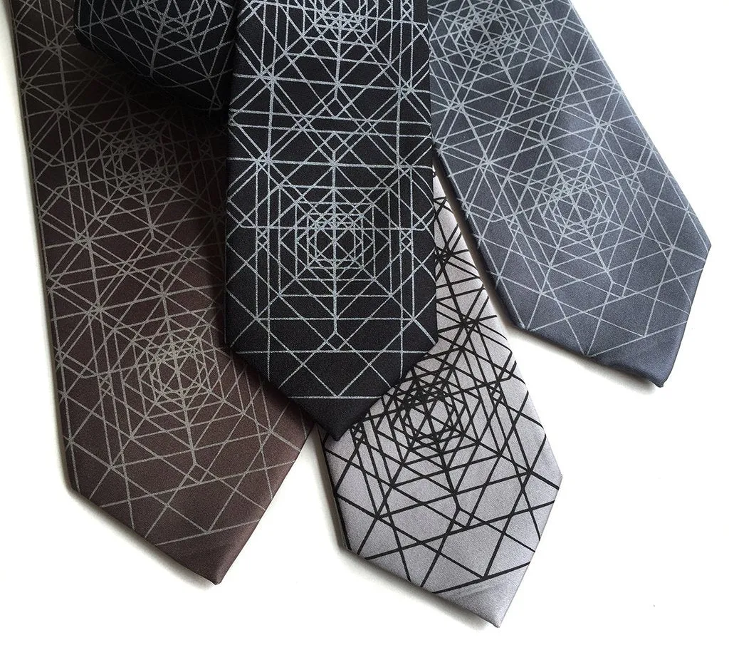 Op Art Triangles Necktie, Geometric Print Tie