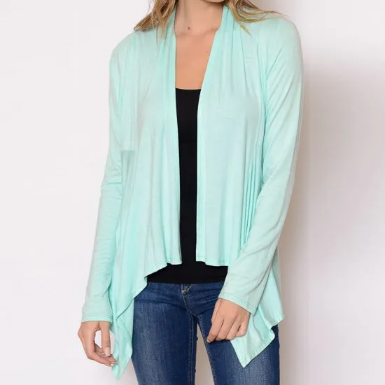 Open Draped Cardigan in Mint