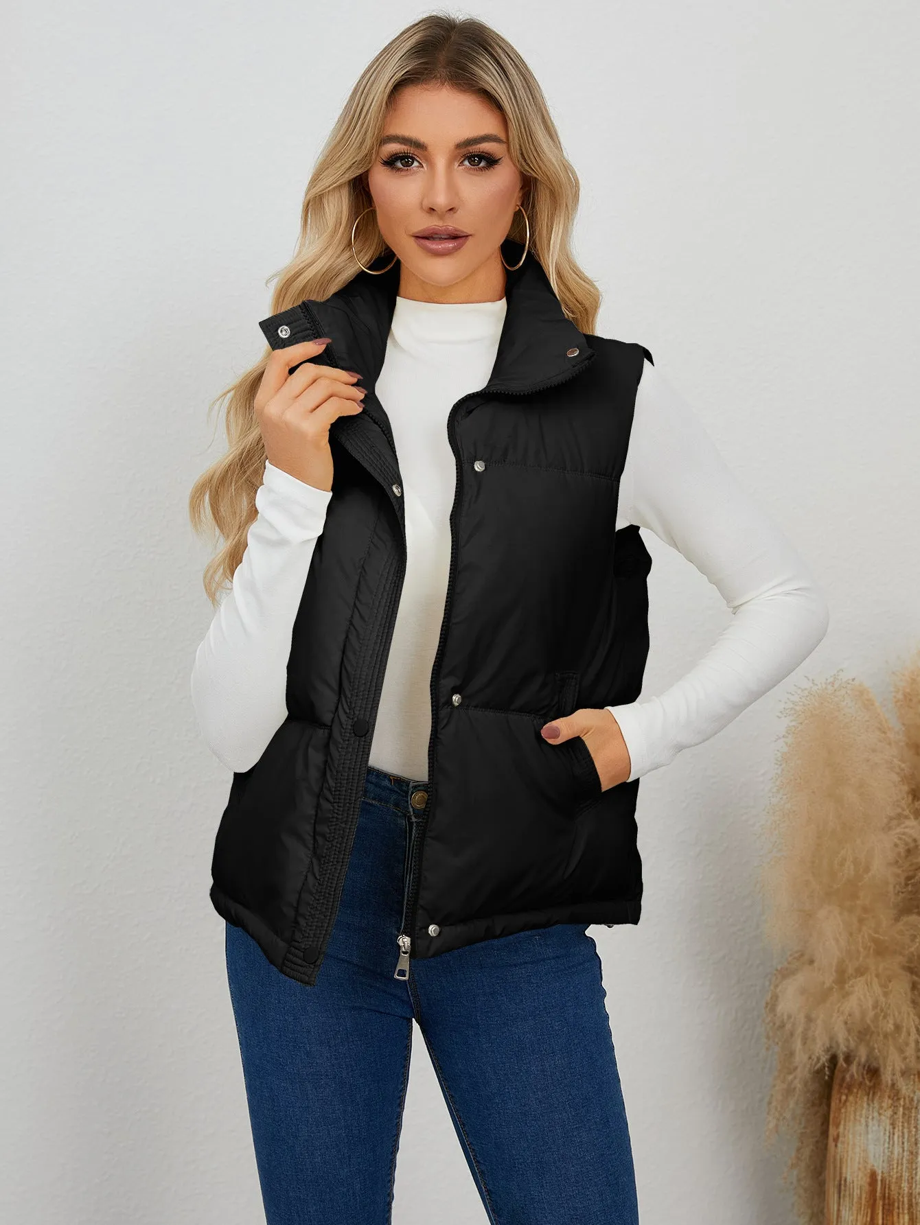 Padded Stand Collar Vest Sleeveless Jacket