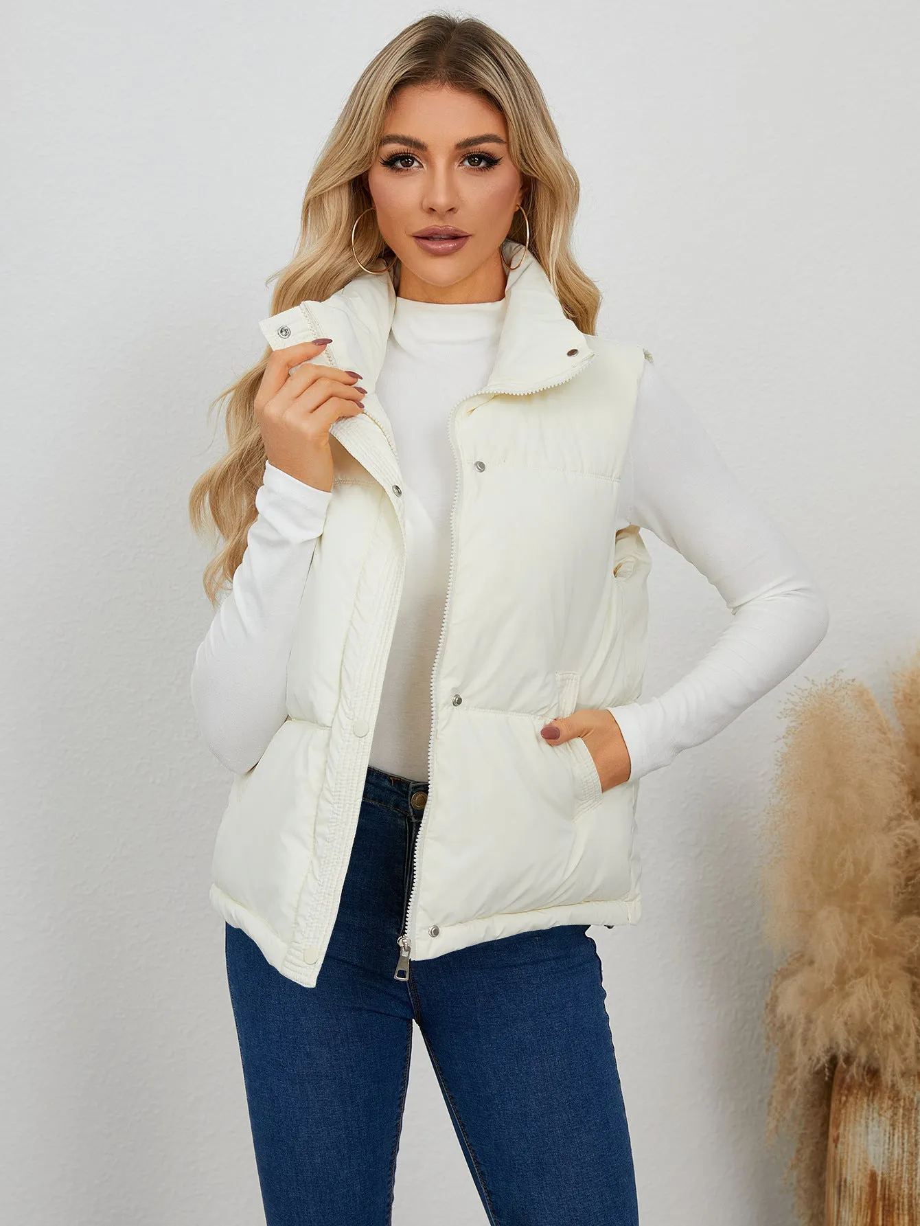 Padded Stand Collar Vest Sleeveless Jacket