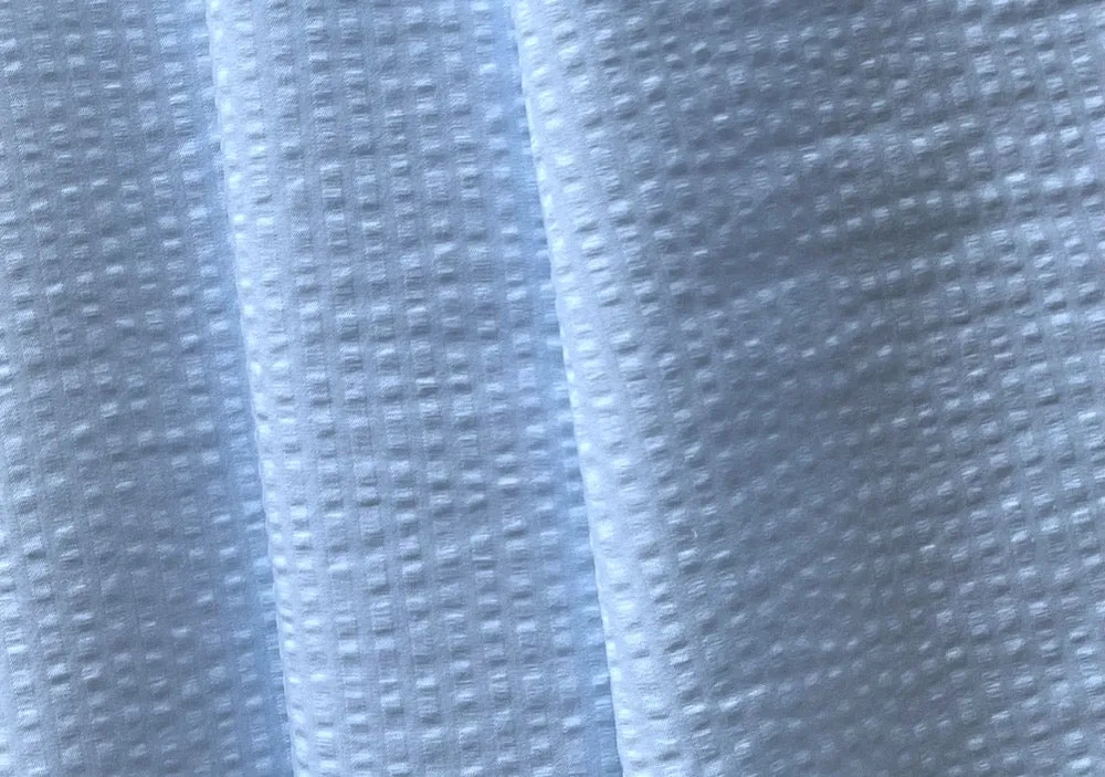 Pale Blanched Baby Blue Cotton Seersucker Shirting (Made in Italy)