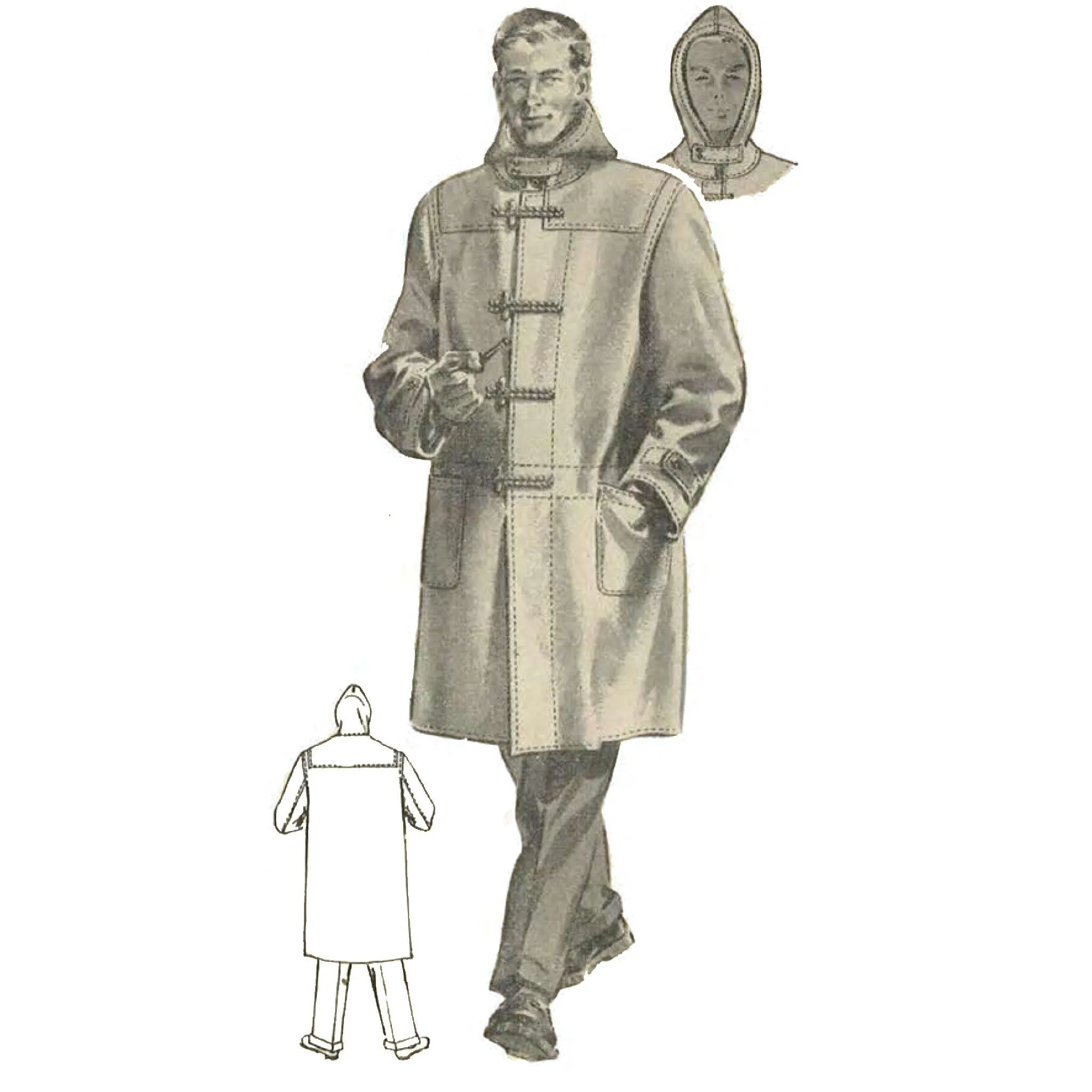 PDF - 1940's Sewing Pattern: Men's Duffle Coat with Hood -  Chest 38” (97 cm) - Download