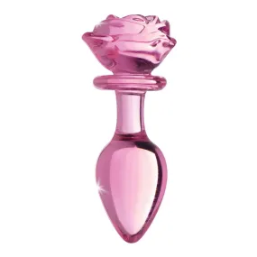 Pink Rose Glass Anal Plug - Large