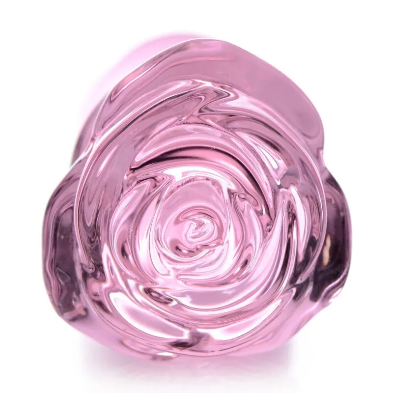 Pink Rose Glass Anal Plug - Large