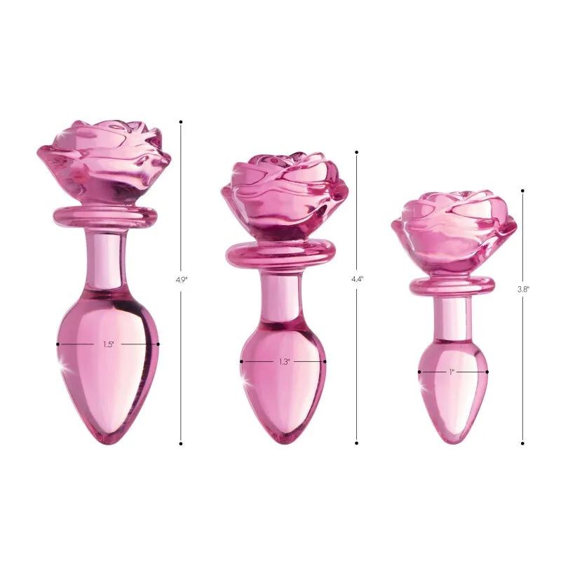 Pink Rose Glass Anal Plug - Large