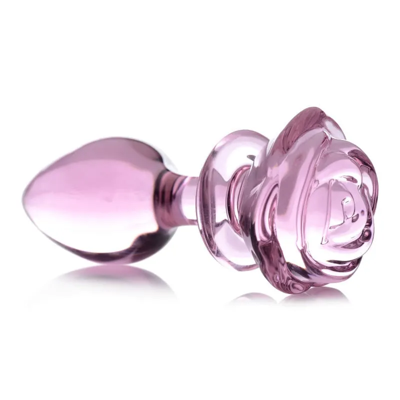 Pink Rose Glass Anal Plug - Large