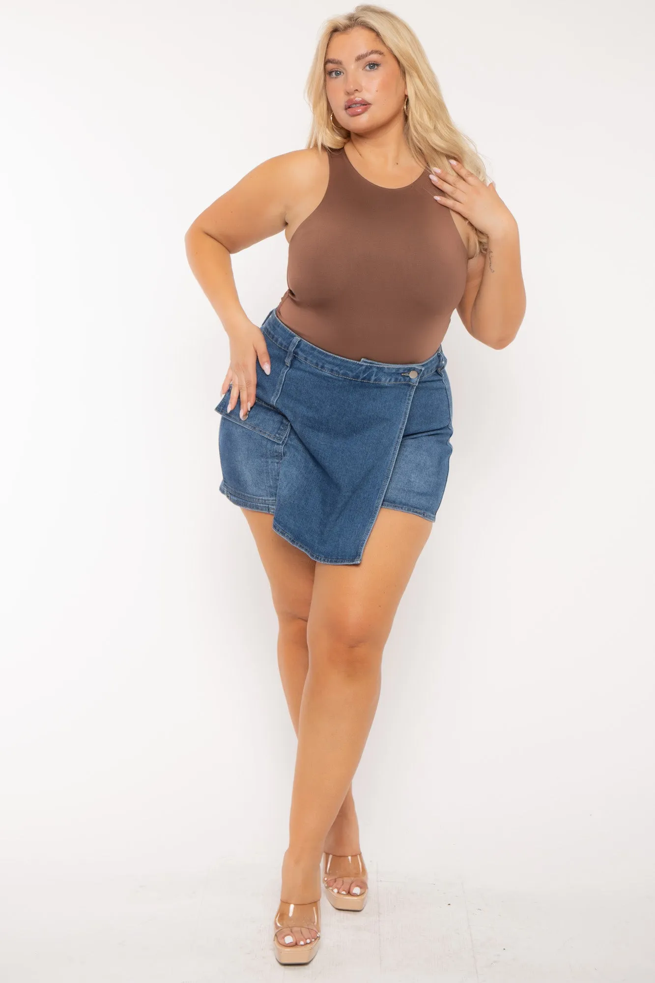 Plus Size Compression Tank Bodysuit- Brown