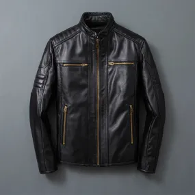 Premium Black Biker Jacket: Classic Men's Genuine Cowhide Leather