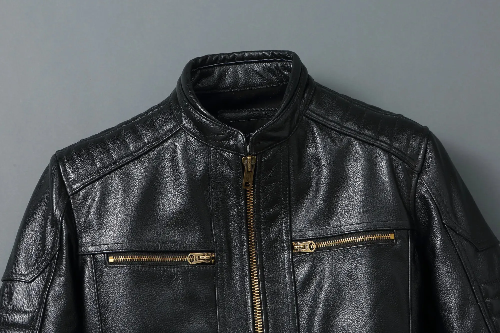 Premium Black Biker Jacket: Classic Men's Genuine Cowhide Leather