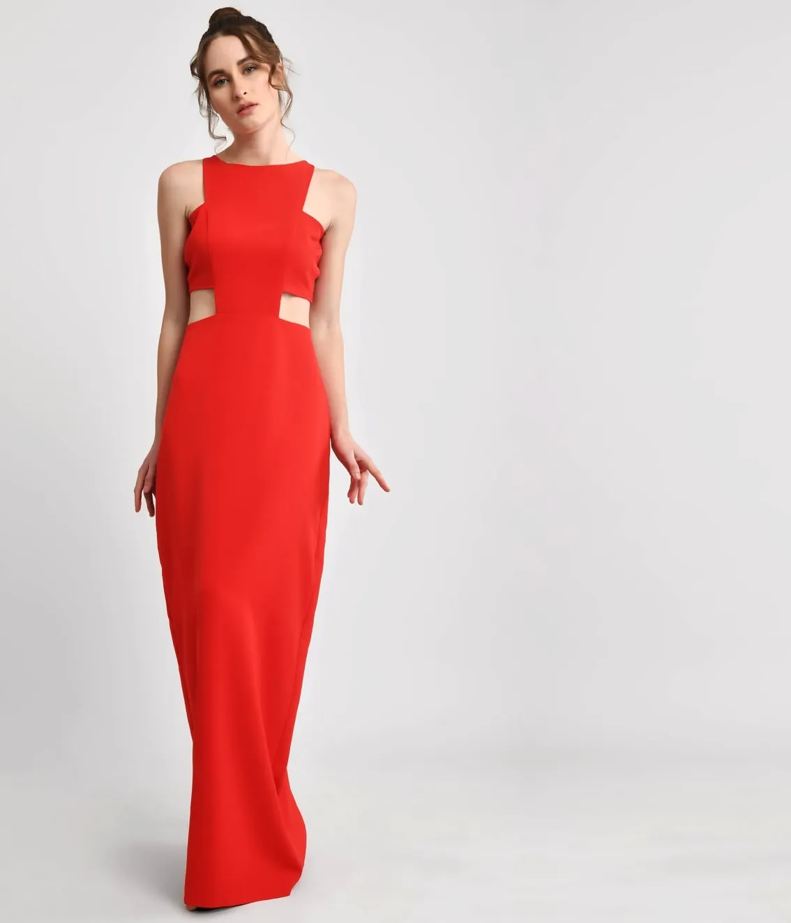 Red Hot Waist Cut-out Long Sheath Dress