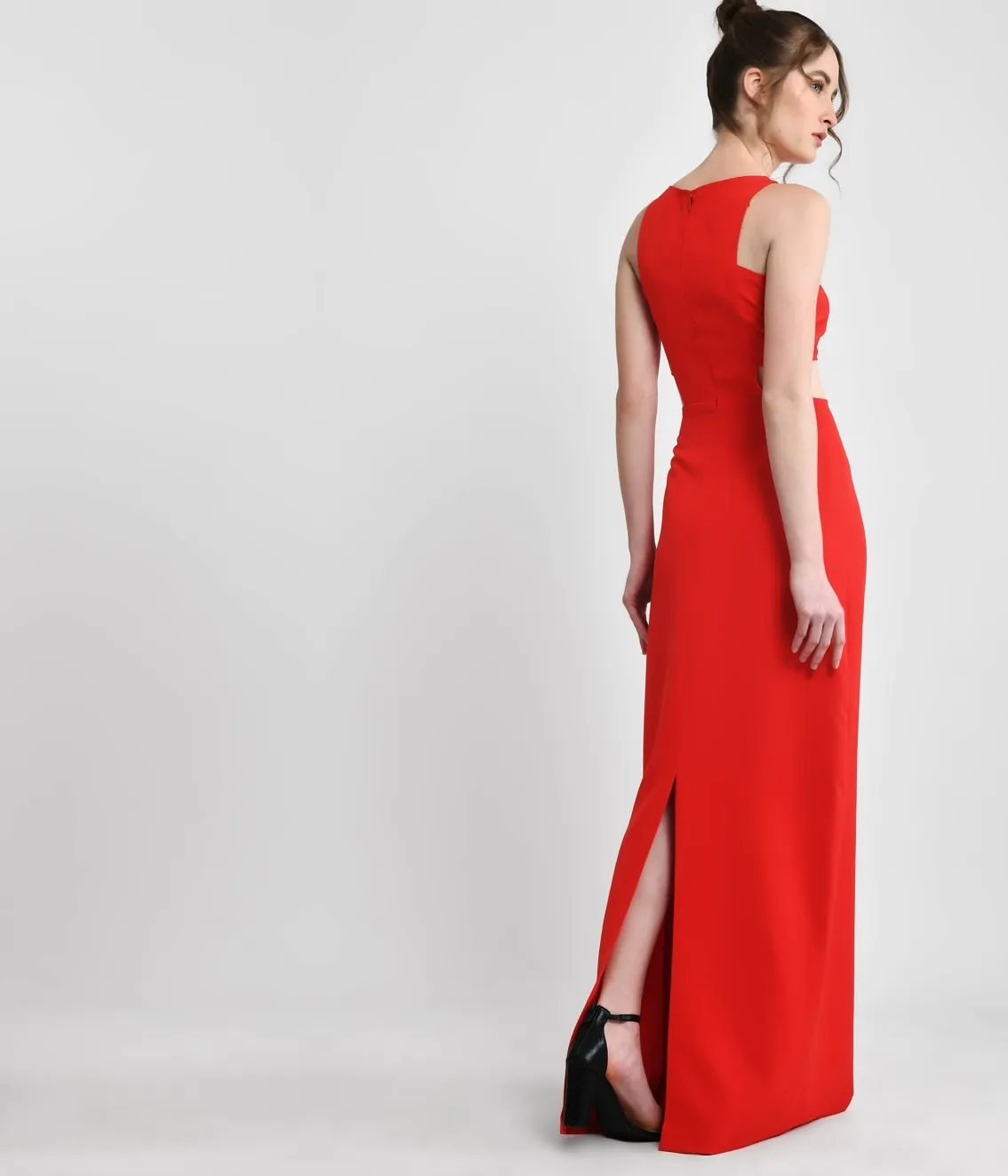 Red Hot Waist Cut-out Long Sheath Dress