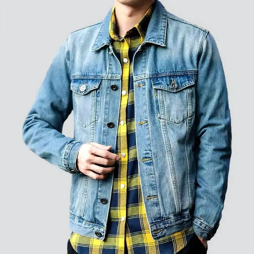 Regular sanded jeans jacket
 for men