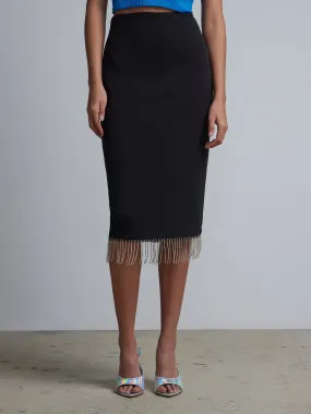 Rhinestone-Fringe Pencil Skirt