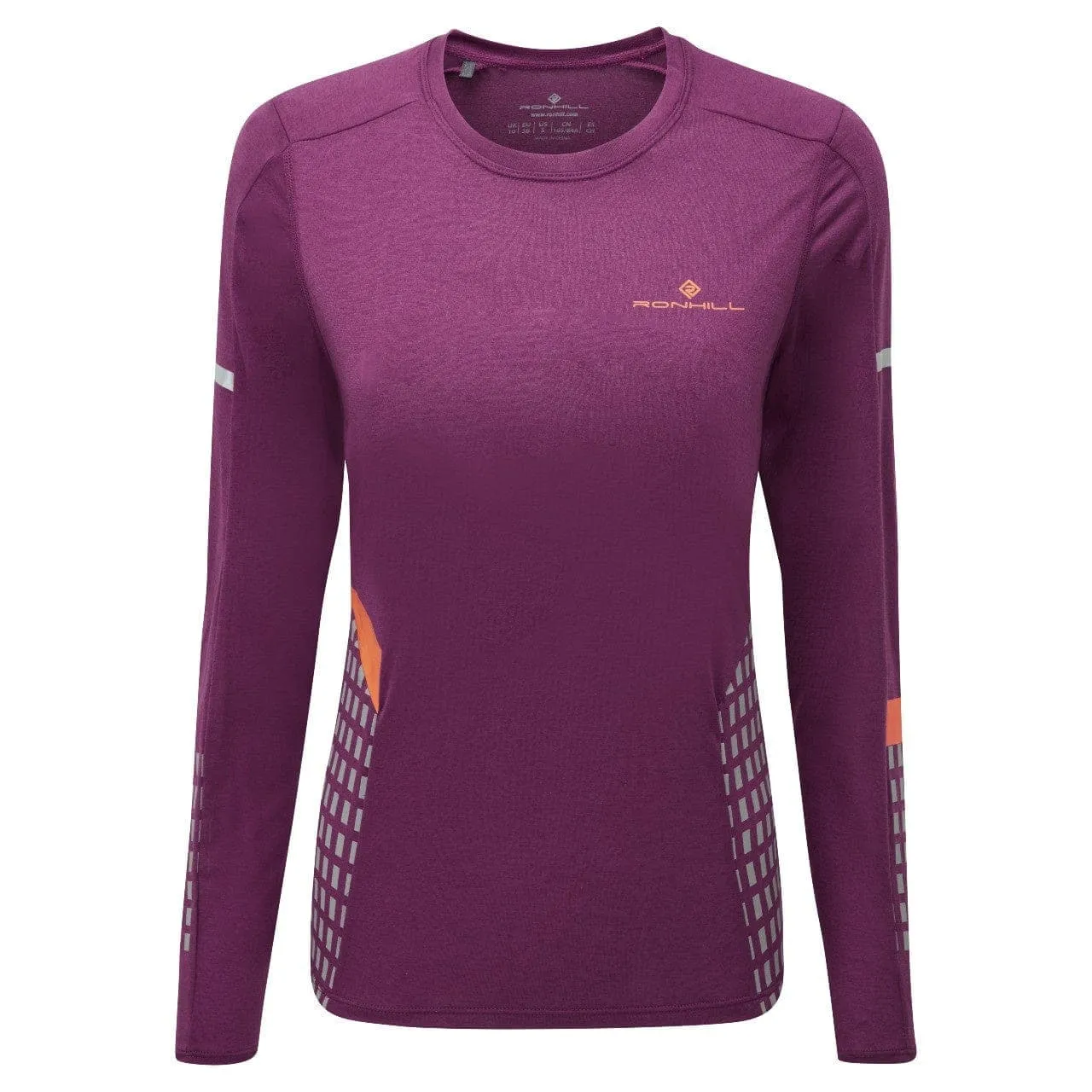 Ronhill Tech Afterhours L/S Tee (Womens) - Grape/Mango/Reflective