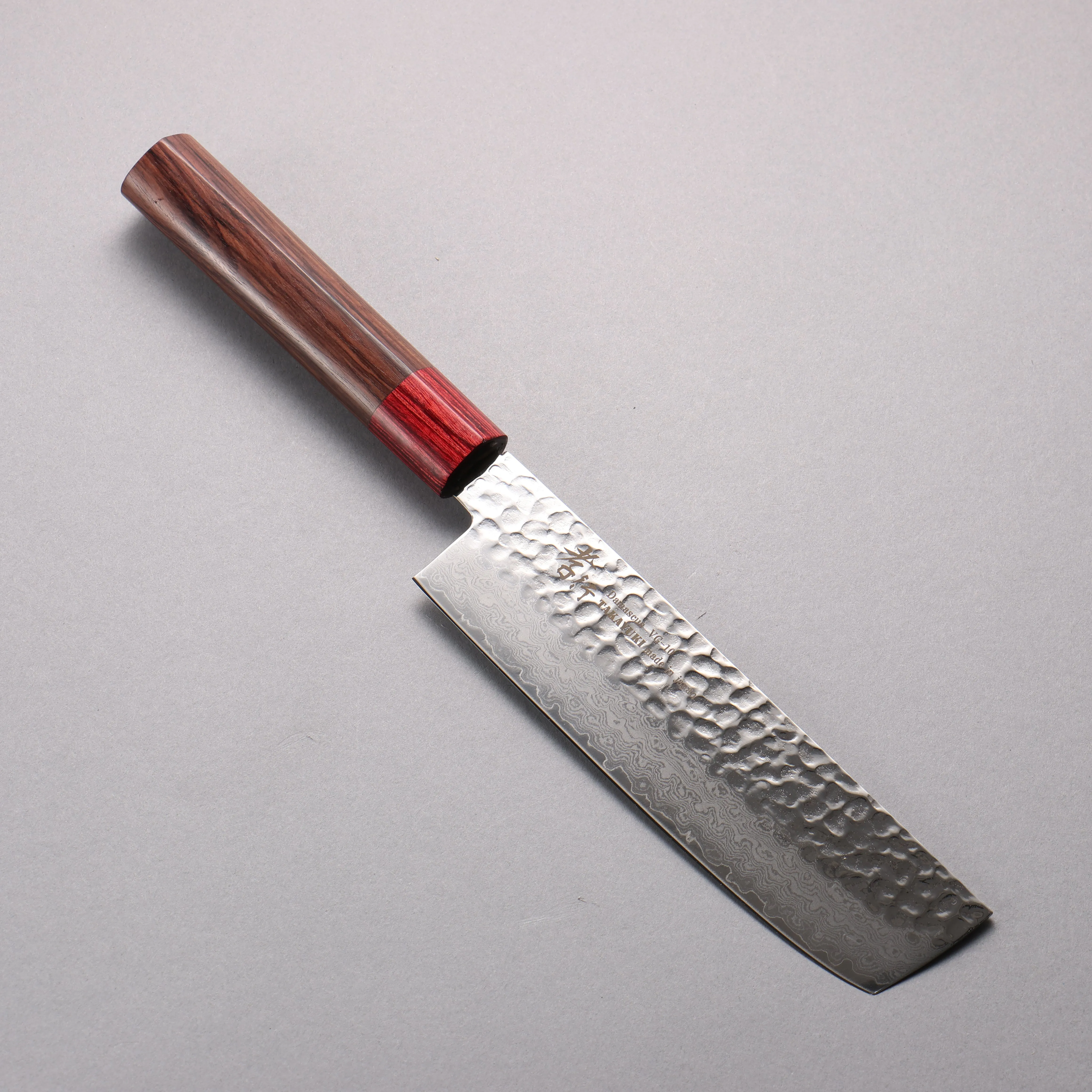 Sakai Takayuki VG10 33 Layer Hammered Damascus Nakiri  160mm Rosewood (ferrule: Red Pakka wood) Handle