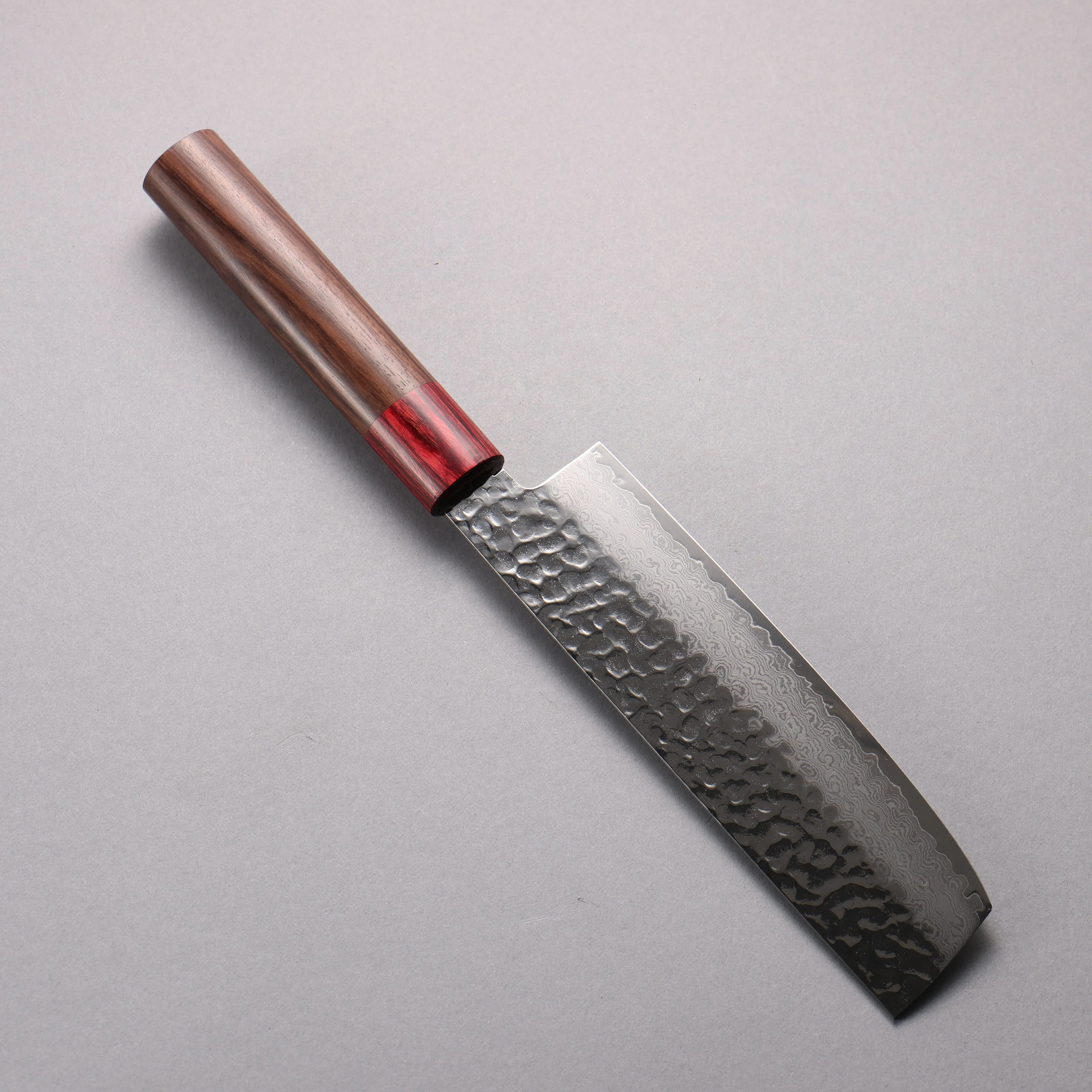 Sakai Takayuki VG10 33 Layer Hammered Damascus Nakiri  160mm Rosewood (ferrule: Red Pakka wood) Handle