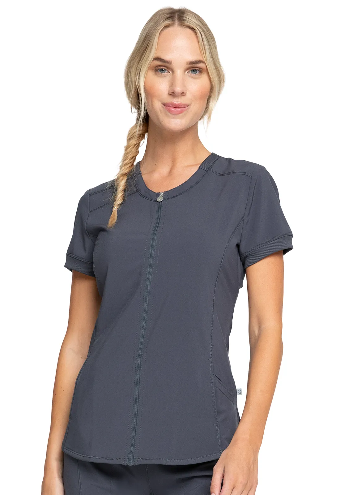 Scrub Top - Cherokee Infinity Women's Zip Front V-Neck Top, Various Colours, CK810A