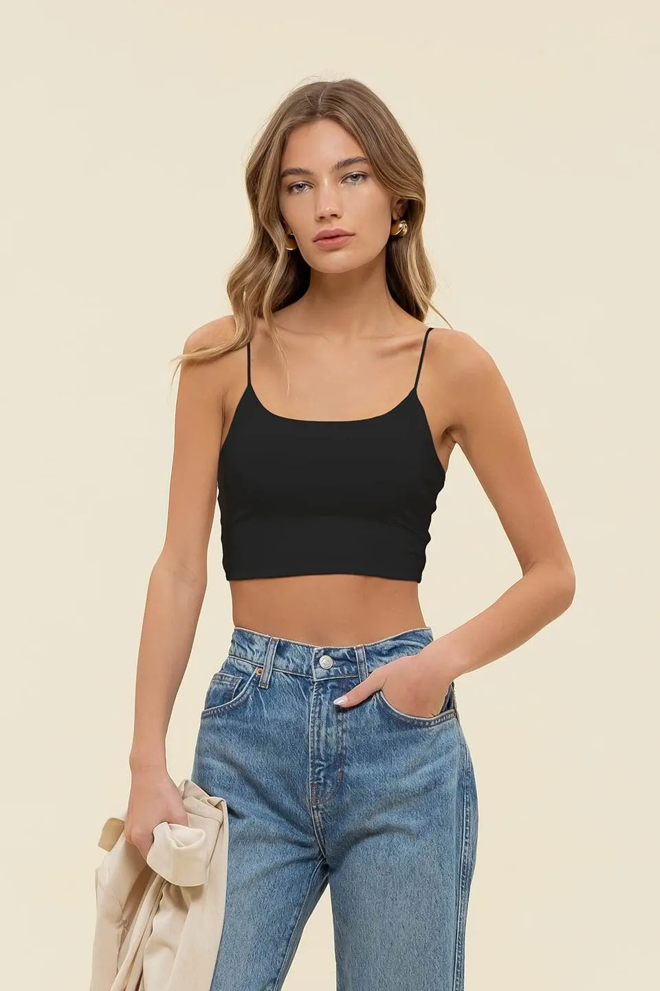 SEAMLESS CROPPED KNIT CAMI TOP