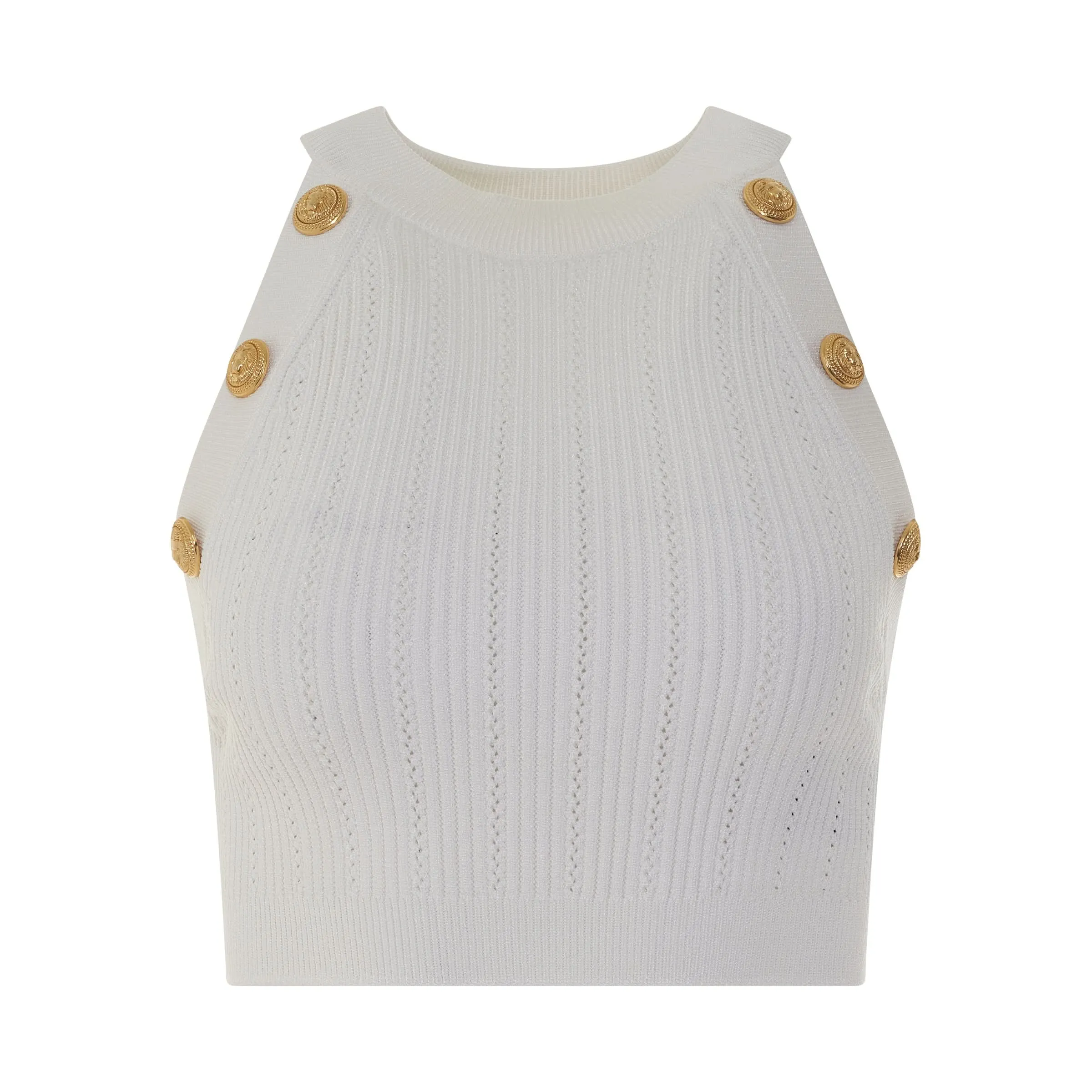 Sleeveless 6 Button Knit Crop Top in White