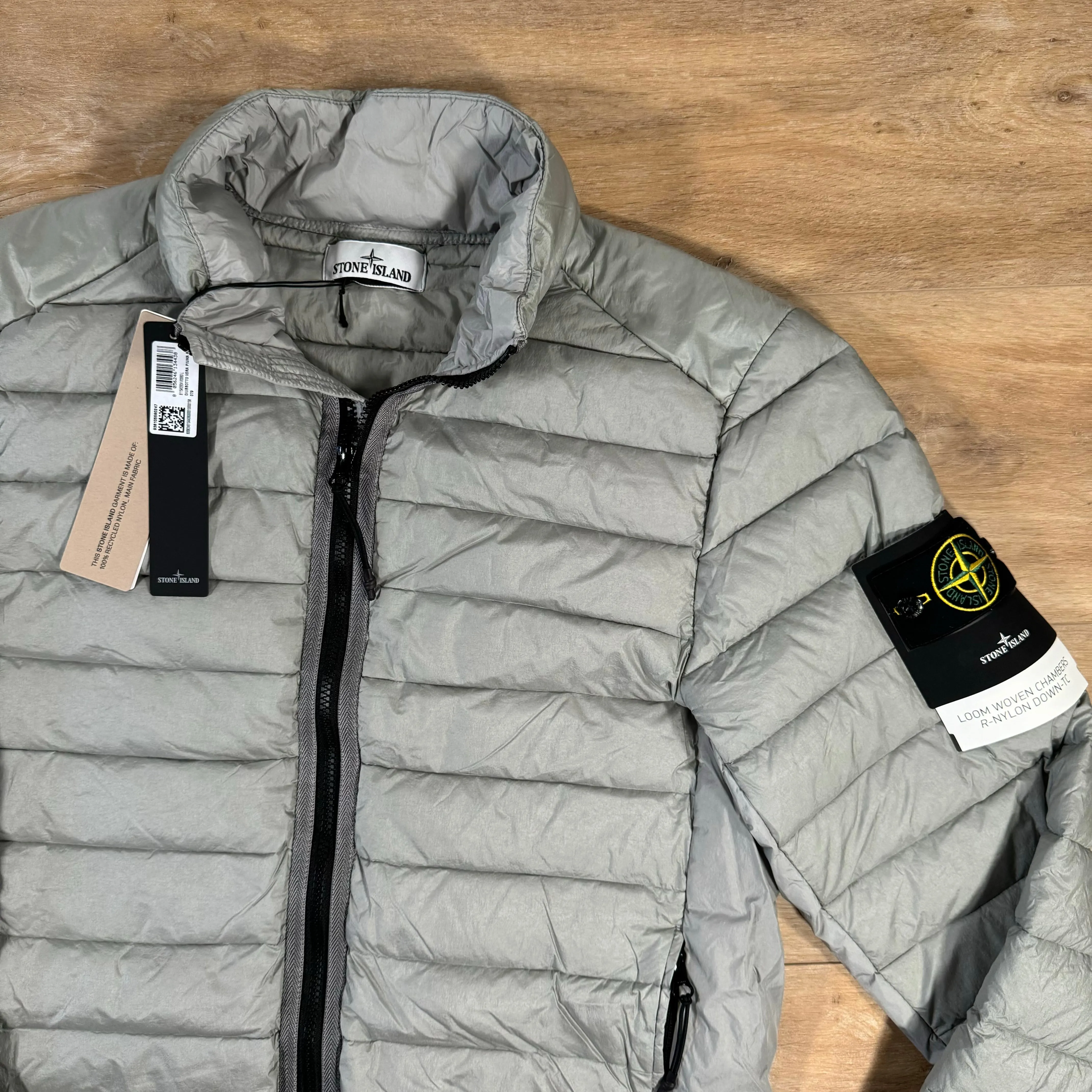 Stone Island Loom Woven Chambers Nylon Down-TC Jacket in Grey