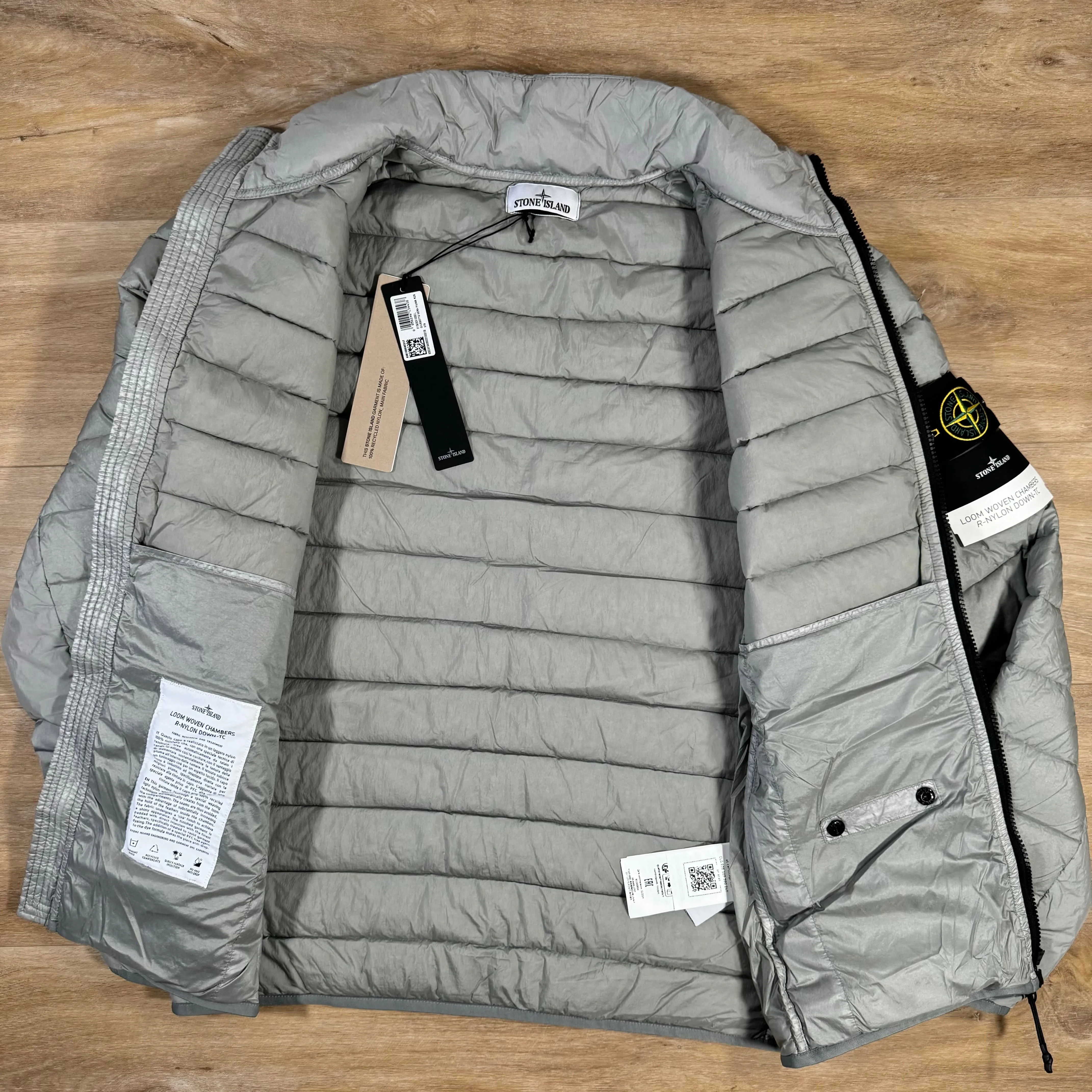 Stone Island Loom Woven Chambers Nylon Down-TC Jacket in Grey