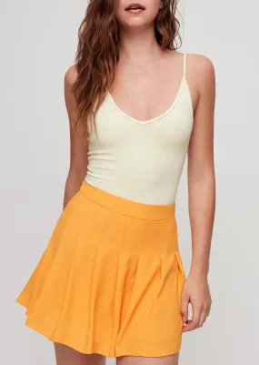 SUNDAY BEST Women's mustard yellow pleated crepe mini skirt, 4