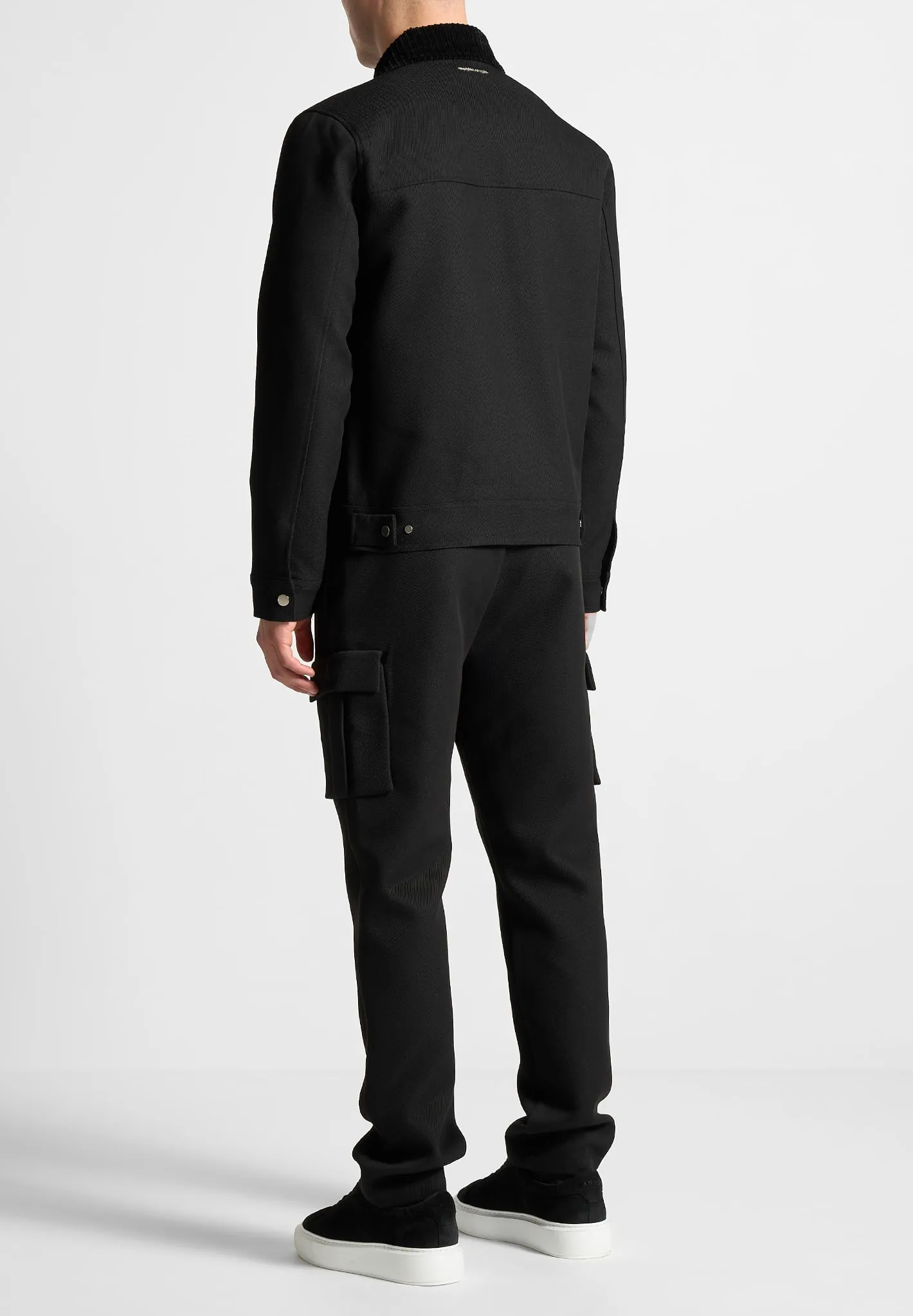 Twill Trucker Jacket with Velvet Collar - Black