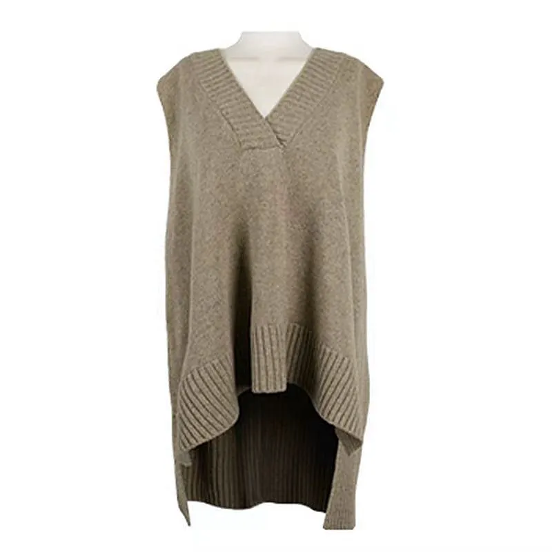 V Neck Loose Sleeveless Belt Knitted Sweater Vest