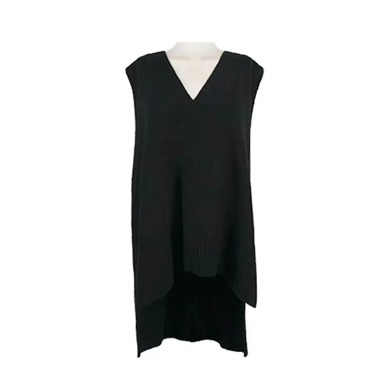 V Neck Loose Sleeveless Belt Knitted Sweater Vest