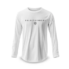 Valuetainment Premium White Curved Hem Long Sleeve T-Shirt