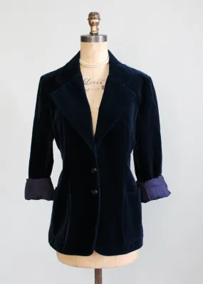 Vintage 1970s Navy Blue Velvet Blazer