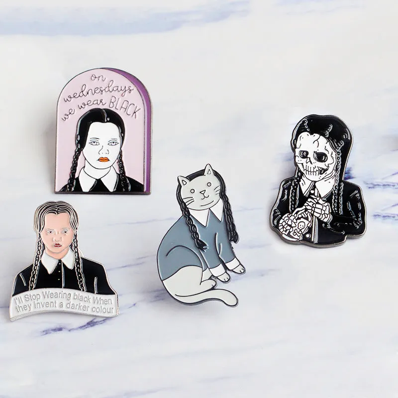 [Wednesday Addams On Wednesday We Wear Black] Enamel Brooch Pin