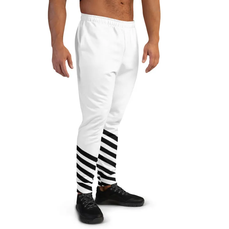 White Black Striped Men's Joggers, Athletic Casual Designer Modern Sweatpants-Made in EU