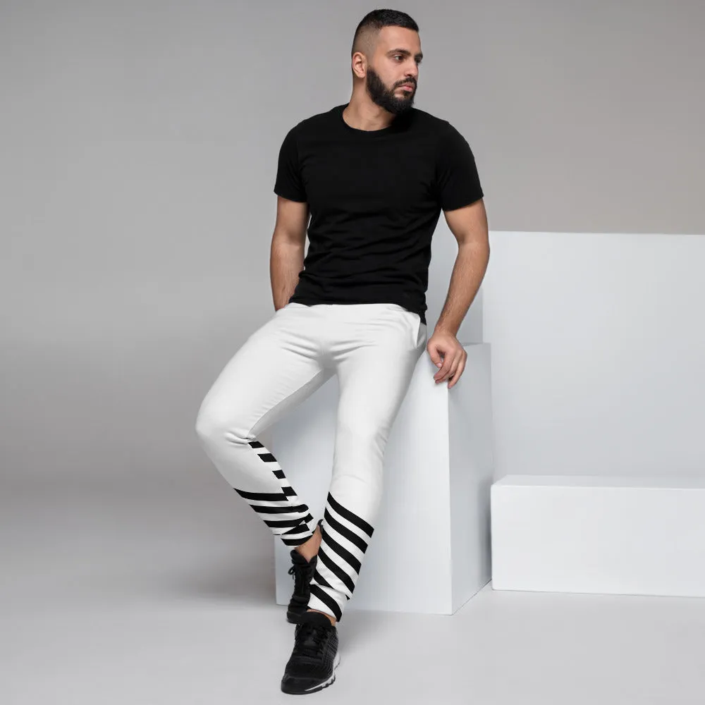 White Black Striped Men's Joggers, Athletic Casual Designer Modern Sweatpants-Made in EU