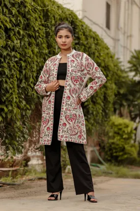 White Thread Embroidered Organic Cotton Jacket