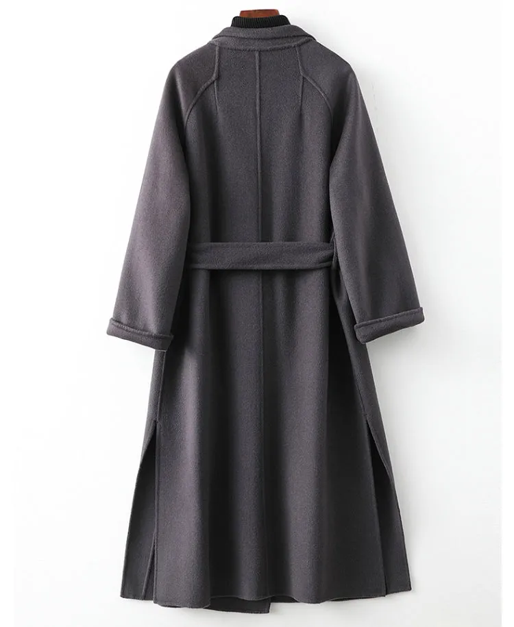 Women Wool Coat, Double-Sided Cashmere Coat Women's Mid-Length Over-The-Knee Wool Coat