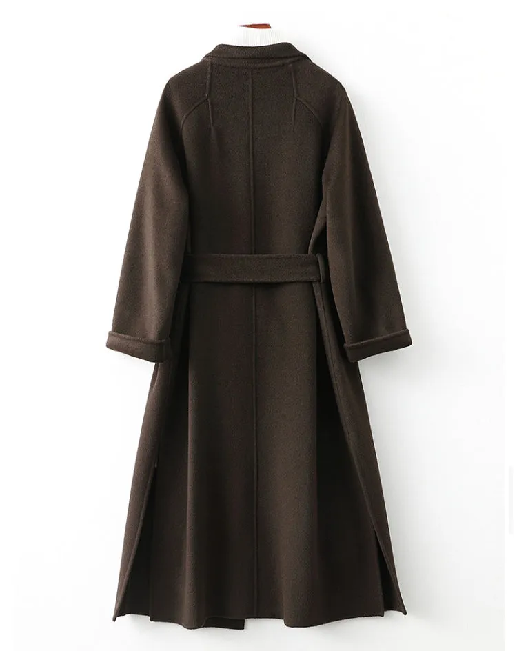 Women Wool Coat, Double-Sided Cashmere Coat Women's Mid-Length Over-The-Knee Wool Coat