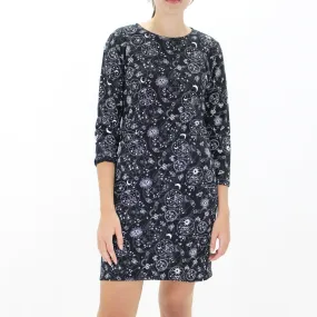 Women's Printed A-Line Dress,Black