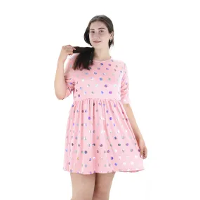 Women's Smocked Dress With Metallic Polka Dots,Pink