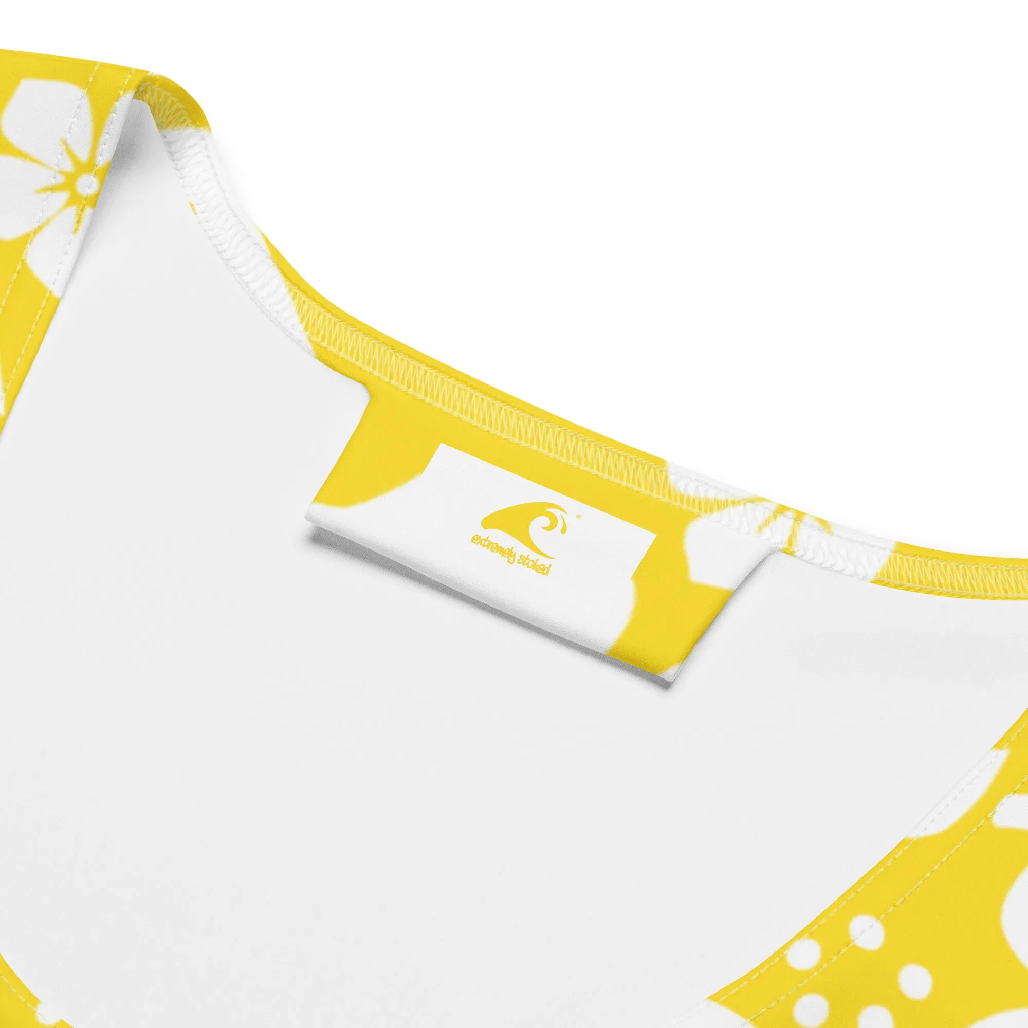 Yellow and White Hawaiian Flowers Women's Athletic Swim Tank Top